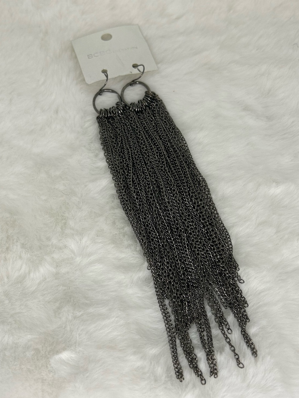 BCBGENERATION GUNMETAL LONG TASSEL PIERCED EARRINGS